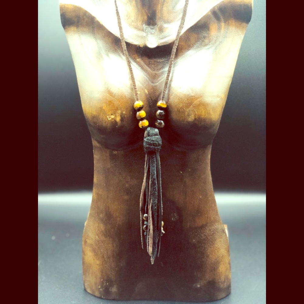 Handmade Luxury Leather Beaded Tassel Necklace